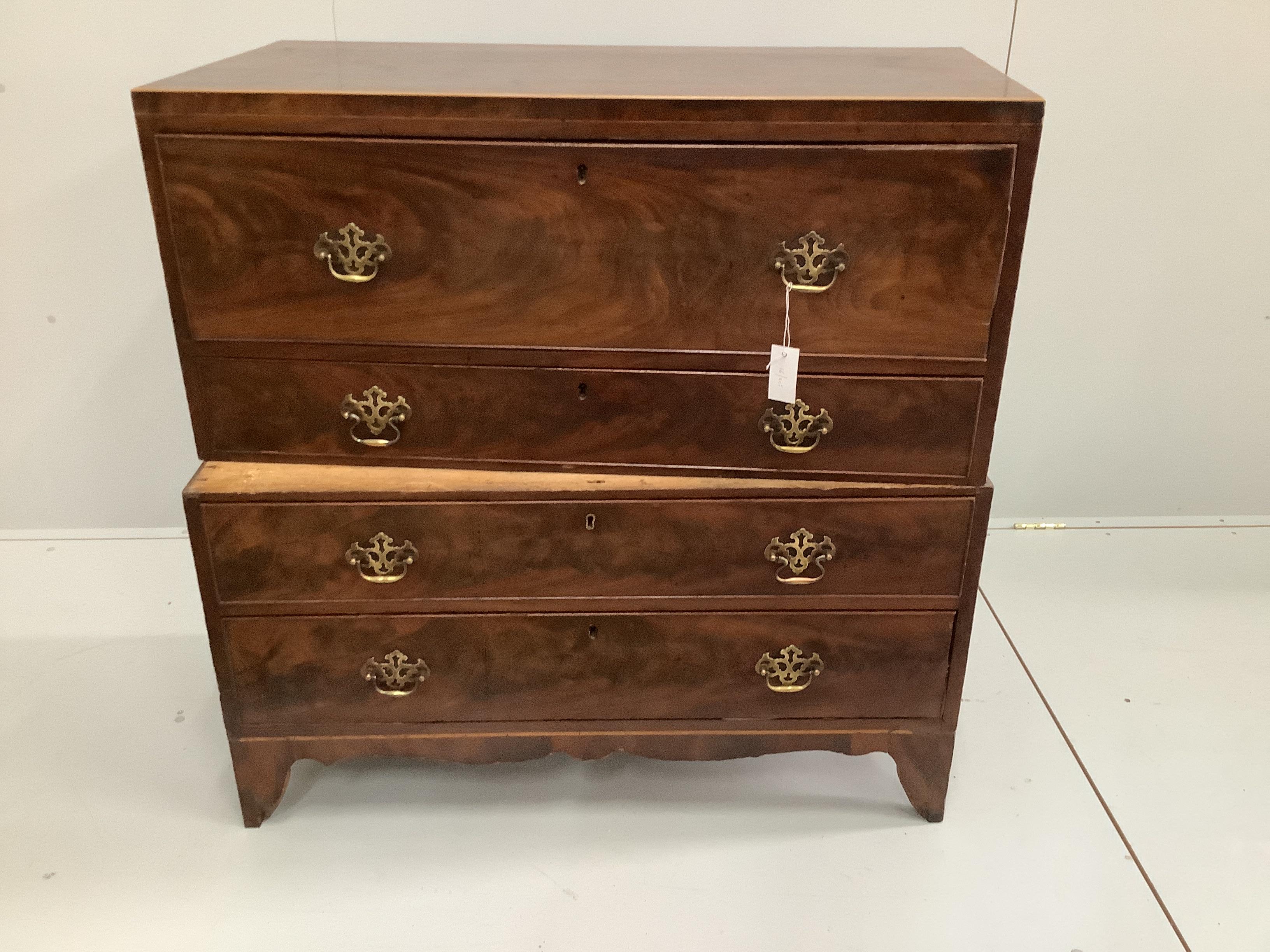 A Regency mahogany two part secretaire chest, width 102cm, depth 50cm, height 102cm